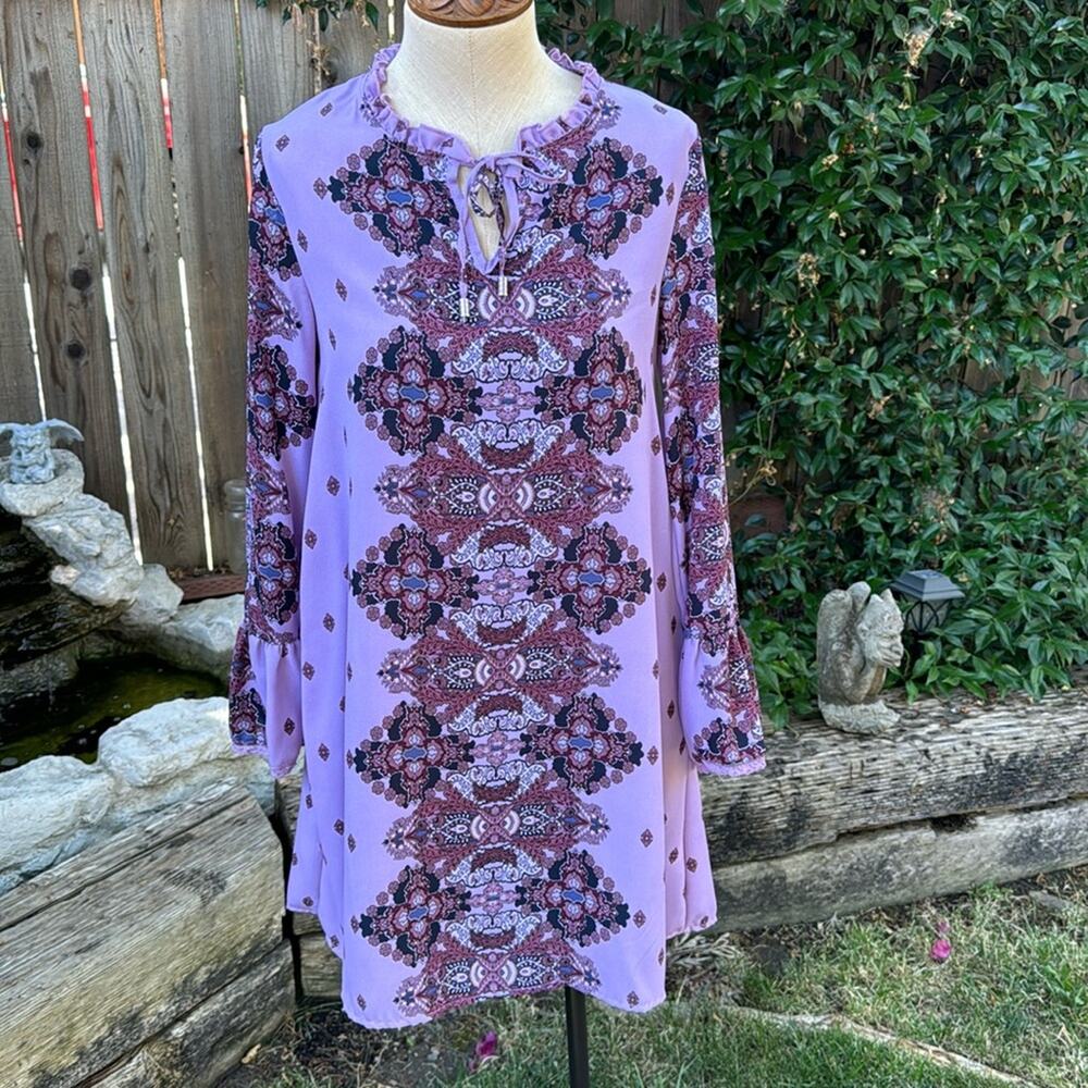 Altar'd State Purple Paisley Boho Bell Lace Sleeves Women's Size Small